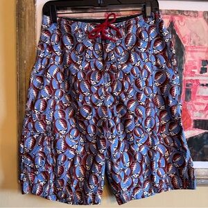 Grateful Dead Steal Your Face Board Shorts Size 31 Red White Blue Lace Up